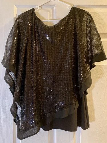 Cato black sequin poncho top - black,