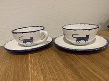 VTG Hindchcliffe & Barber Dorset Cat Blue  Large  Cups /Saucers . Set Of 2  VGC