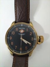 NAUTICA MEN’S WATCH 49MM BROWN LEATHER STRAP WATCH, USED VERY GOOD CONDITION.