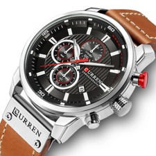 CURREN Men's Chronograph Date Waterproof Leather Strap Luxury Sports Wrist Watch