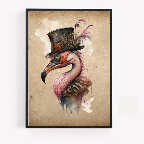 Steampunk flamingo print - steampunk,