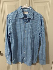 Fairline Mens Medium Slim Fit Blue Whit Check Long Sleeve Button Down K64