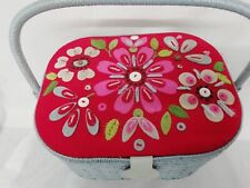 VTG Wicker Sewing Box Storage 50's Handle Blue Multi colour Made in Philippines