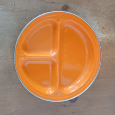 Retro Orange Enamelware Divided Enamel Plate - Heavy Duty Camping Caravan 25cm