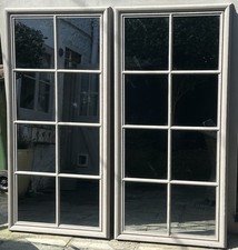 Large Window Style Decorative Mirrors (2) Painted In French Gray