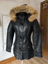 Black Leather Hooded Parka