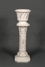 WHITE CERAMIC  JARDINIERE PLANT POT AND STAND FLORAL PATTERN