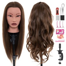 100% Real Hair Training Head Hairdressing Manikin Practice Mannequin Doll&Clamp
