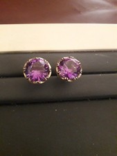 Vintage Synthetic Alexandrite Silver Gilt Stud Earrings