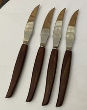 Retro 4 Glosswood Sheffield Stainless Steel Wood Dinner Steak Knives Cutlery