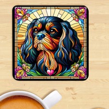 Pet Dog Coaster, Stained Glass Effect Print,  Cavalier King Charles Spaniel
