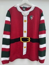 Leicester Tigers Rugby Christmas Jumper Red Green Mens XL