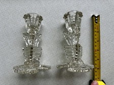 Art Deco clear pressed glass candlestick, "Duchess 3103" range by Bagley.