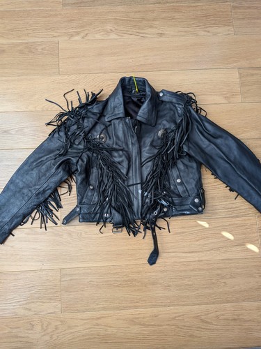 Black leather fringe western - black,