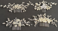 4 x White Silver Diamonte Crystal Pearl Bridal Beaded Hair Comb Slide Set Formal
