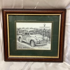 Chris Hutchins Hand Signed Framed Print Morris Traveller 8 1/4" x 7 1/4"