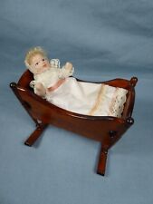 Doll's House - 1:12 - baby doll & wooden crib/cradle