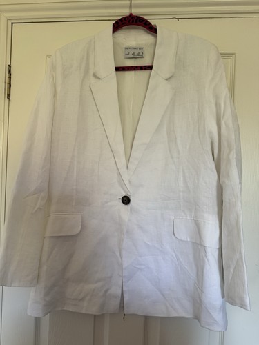 White linen blazer - white,