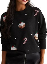 Christmas Pudding Sequin Womens Christmas Jumper Ink Sweatshirt Long Sleeve