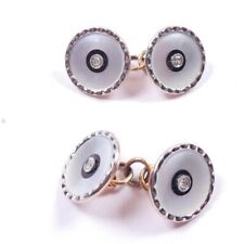 Mother of pearl Onyx Diamond Cufflinks 9 carat rose gold and platinum