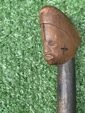 Gorgeous Brown Black Wooden Carved Tribal African Head Walking Stick Aid 100cm