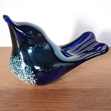 Signed Cobalt Blue Glass Bird, 11.5cm Long, 315g, Fabulous Condition