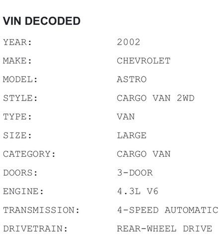 2002 chevy astro - 4wd, cargo