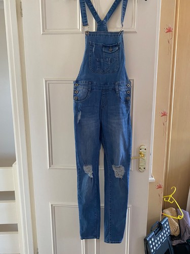 Ladies blue denim dungarees - denim,