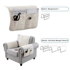 Waterproof Quilted Sofa Arm Covers Universal Couch Armchair Protector Mat Pocket