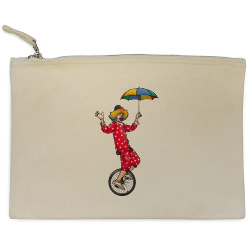 Unicycle clown canvas clutch - 'unicycle, clown'