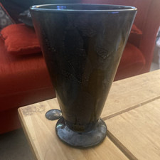 Isle of Wight Studio Glass Azurene Tapered Footed Vase 15cm High With Label