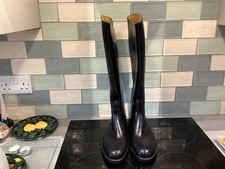 Aigle Black Rubber Leather Lined Calf Length Boots XL Coupes Saumur 538 Used