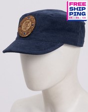 RRP€229 BORSALINO Corduroy Cadet Cap One Size Blue Logo Patch Made in Italy