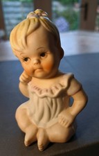 Vintage Seated Blonde Piano Baby Bisque Ceramic Ornament Hand Painted In England
