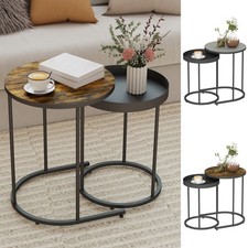 Round Nesting Side Table Set of 2 with Metal Frame for Living Room