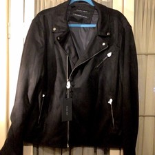 MENS  “ZARA” Black Faux Suede Biker Jacket   XXL New With Tags  RRP £89.99