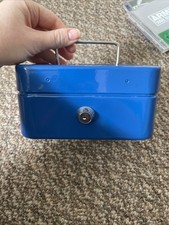 Blue Metal Money Lock Box With Key