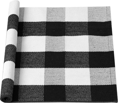 Cotton plaid door mat black - cotton, mat,