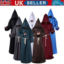 Adult Halloween Mens Monk Cosplay Robe Cloak Capes Friar Medieval Priest Costume