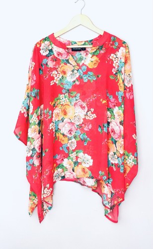 Nina leonard red floral sheer - floral,