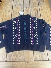 NEW!! Stunning ISABEL MARANT "Zola" Navy Blue & Multi Cable Knit JUMPER, 34, XS 
