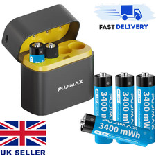 AA Rechargeable4 Pack 3400mWh  Lit-Ion Batteries with 4Slots Battery Charger Box