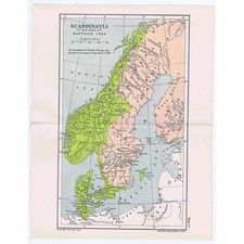 SCANDINAVIA In the Time of Gustavus Vasa Antique Map 1912