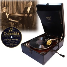 Orchorsol picnic gramophone,  wind-up, antique 1920s - SEE & HEAR it PLAY!