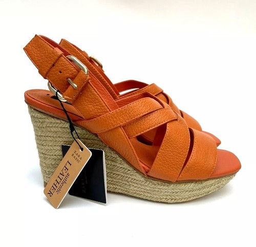 Zara orange leather - zara, wedge