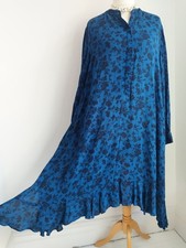 AND/OR JOHN LEWIS Dress Blue Black Trapeze Hi Lo Peplum Hem Size Medium UK 14-16