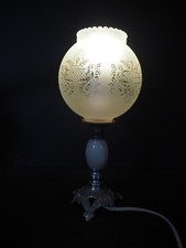 Vintage Electric Brass & Marble Effect Oil Lamp with Globe Glass Shade
