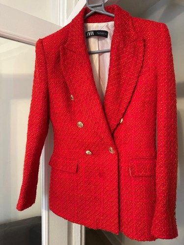 Zara red textured tweed blazer - red,