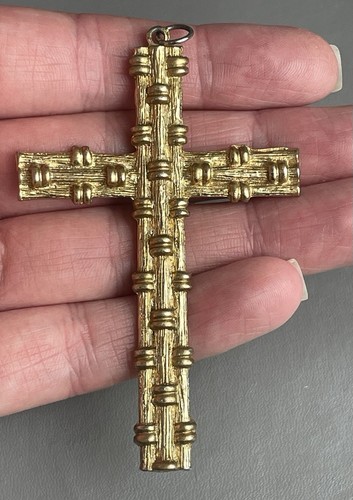 Vintage large gilt metal cross - gilt,