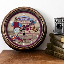 Personalised Aston Villa Clock Football Fan Vintage Round Hanging Wall Gift VF03